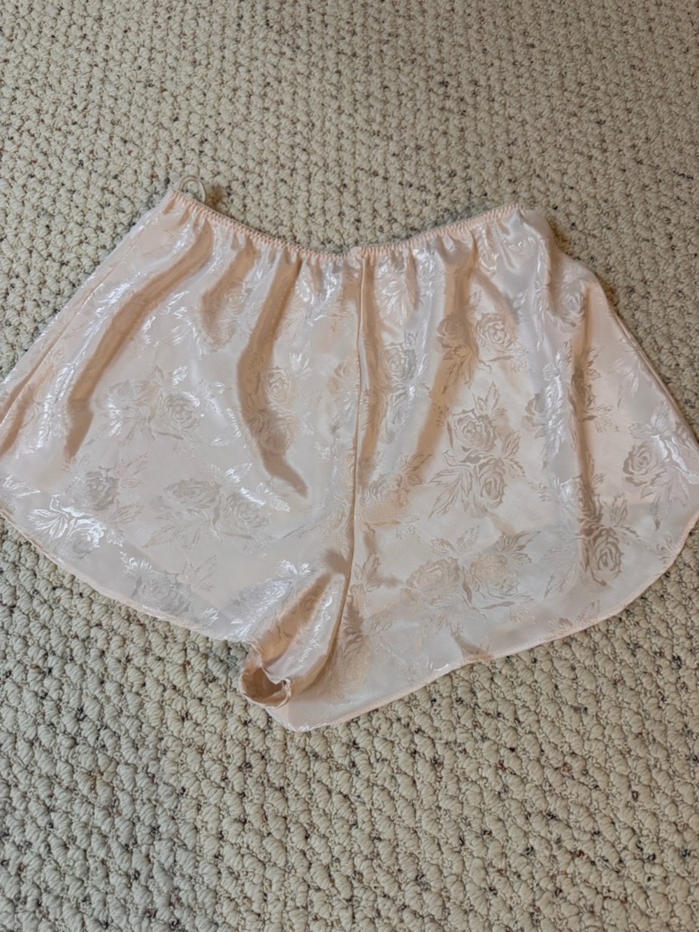 Women’s Satin Rose-Pattern Sleep Shorts - Blush
